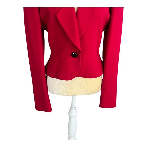 Christian Dior Vintage Red Wool Crop Blazer Size 2 - Picture 3 of 16